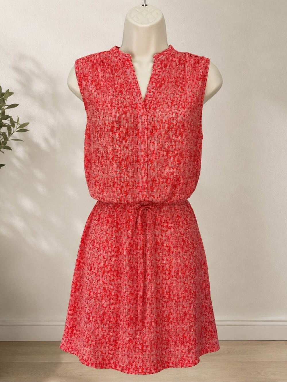 Hilary Radley Sleeveless Fit Flare Dress Coral White Tie Waist Size 4